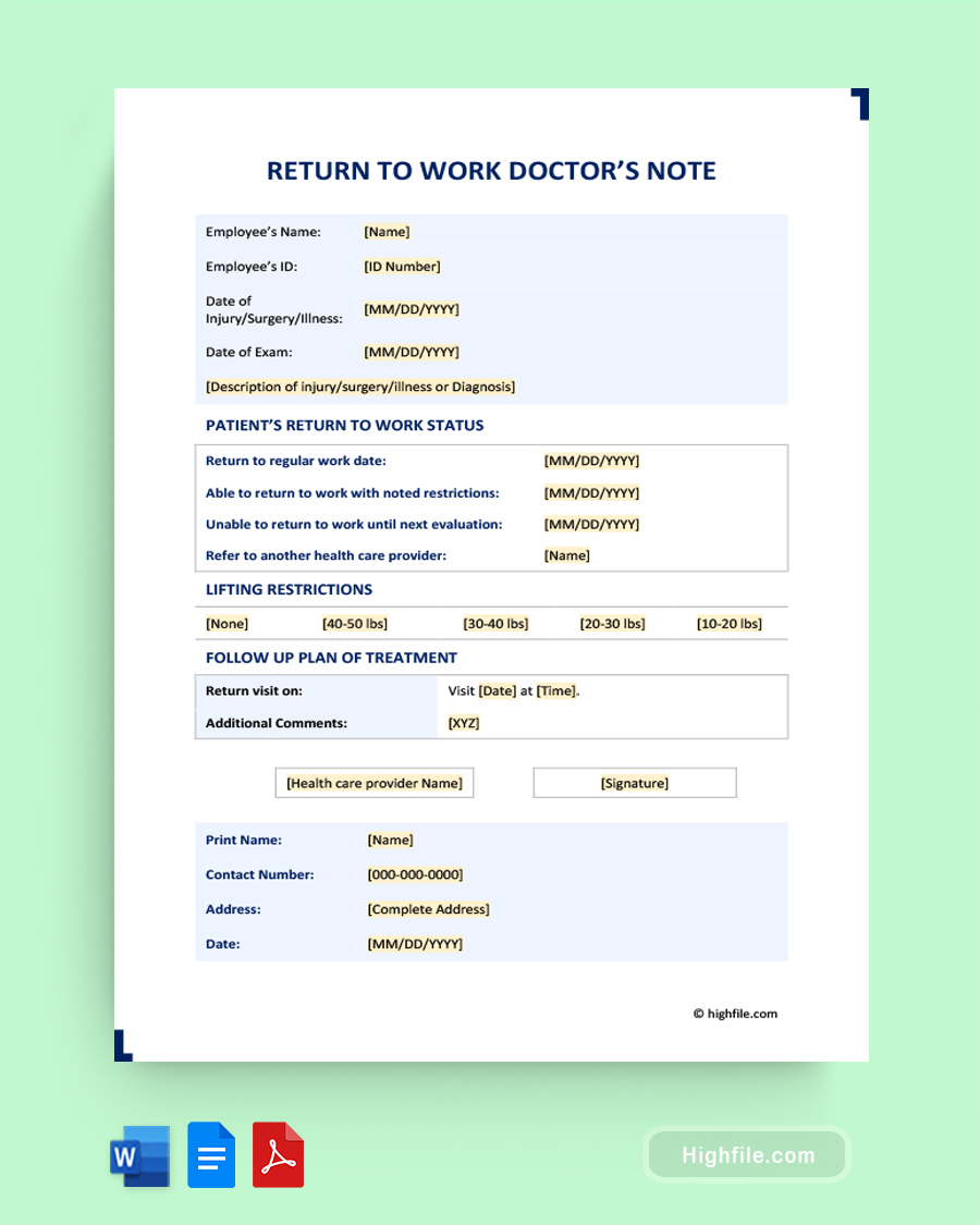 Return to Work Doctors Note
