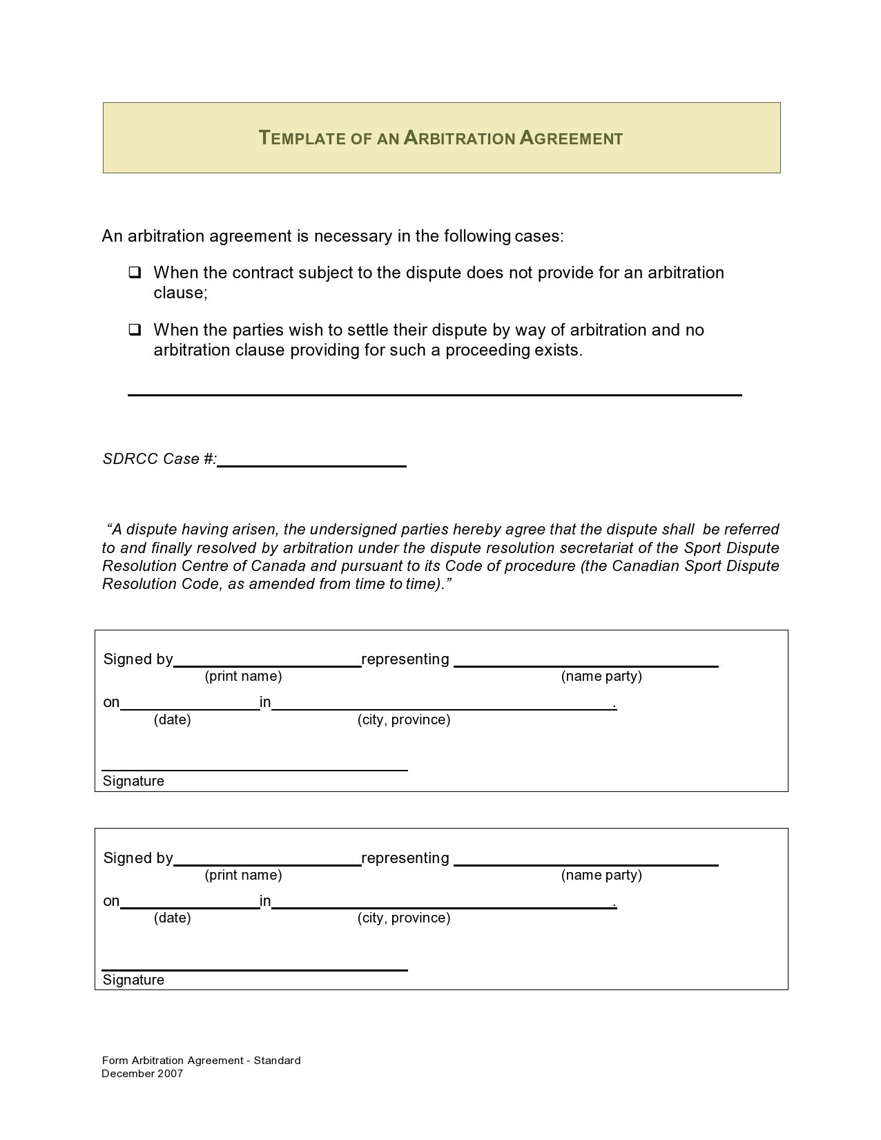 Arbitration Agreement Template