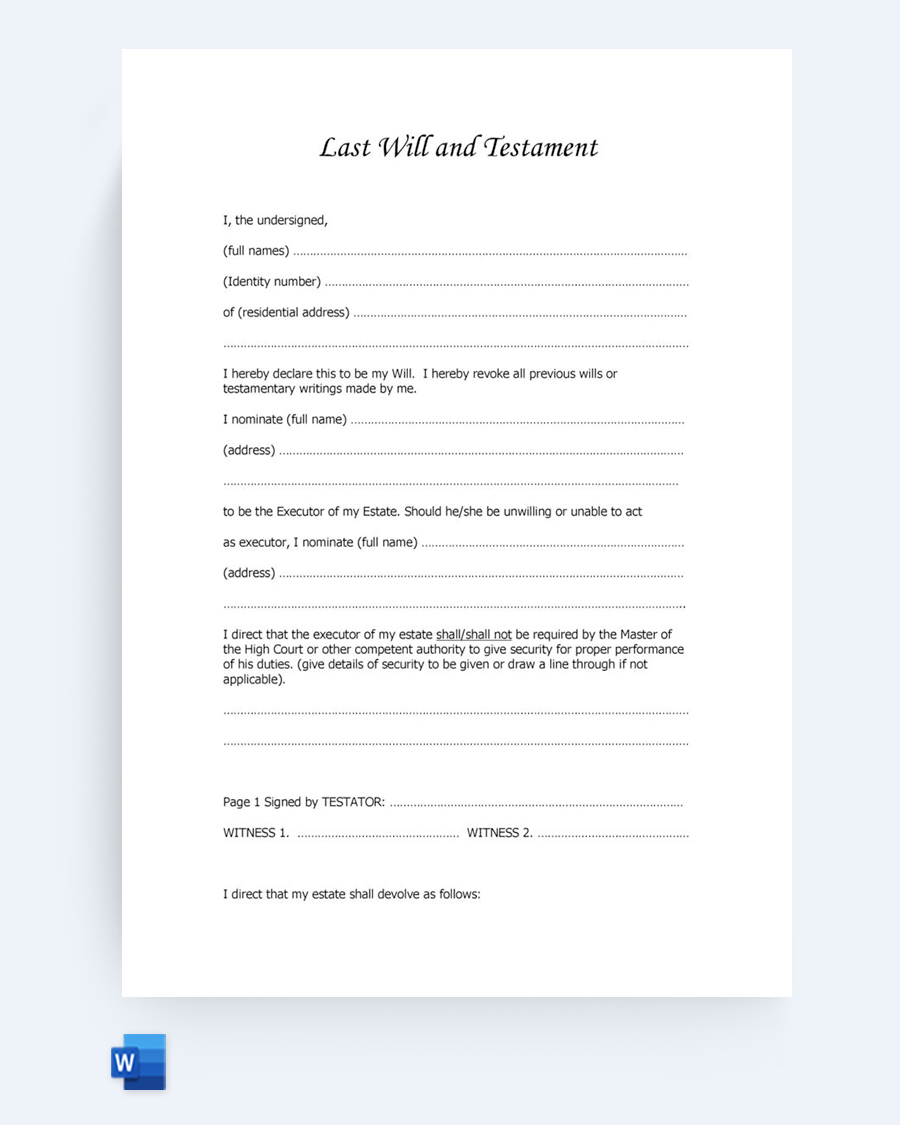 Free Last Will and Testament Forms & Template