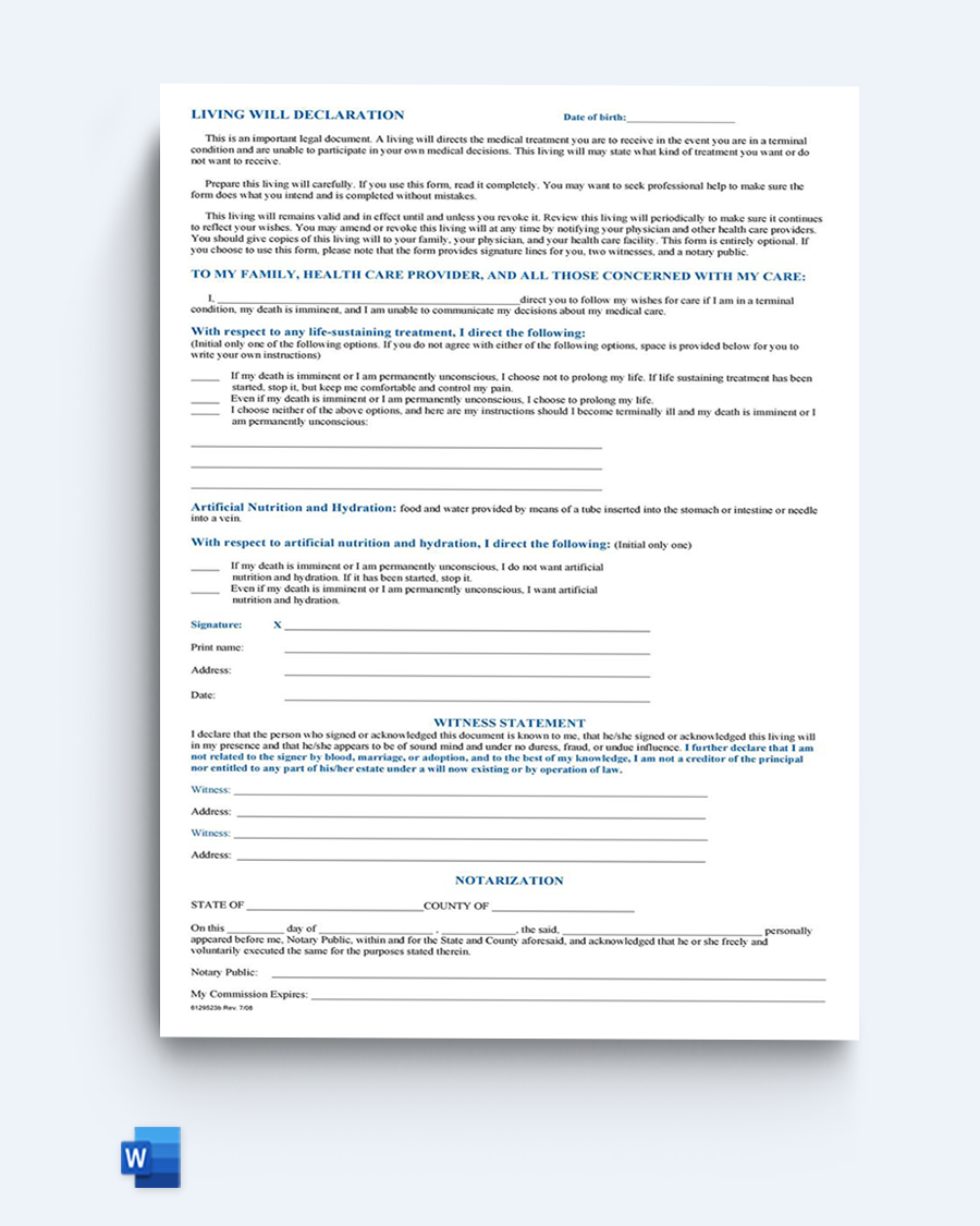 Free Living Will Template and Form