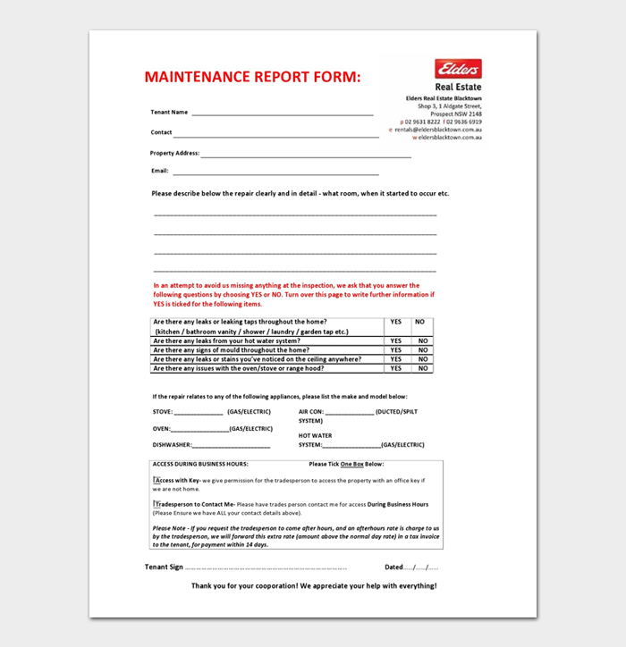 Maintenance Report Form