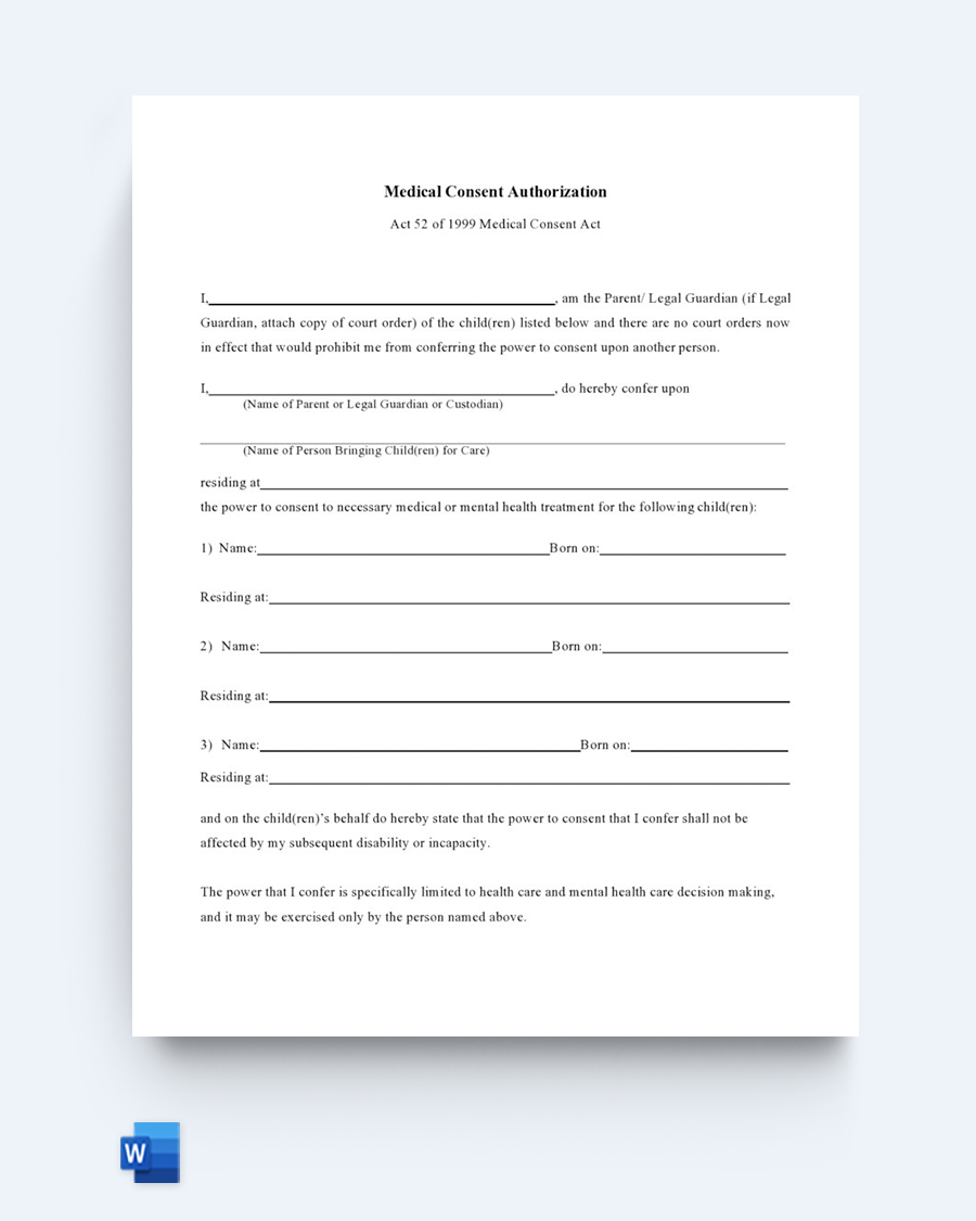 Medical Consent Template for Minor