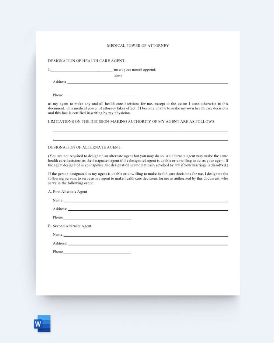 Medical Power Of Attorney Form