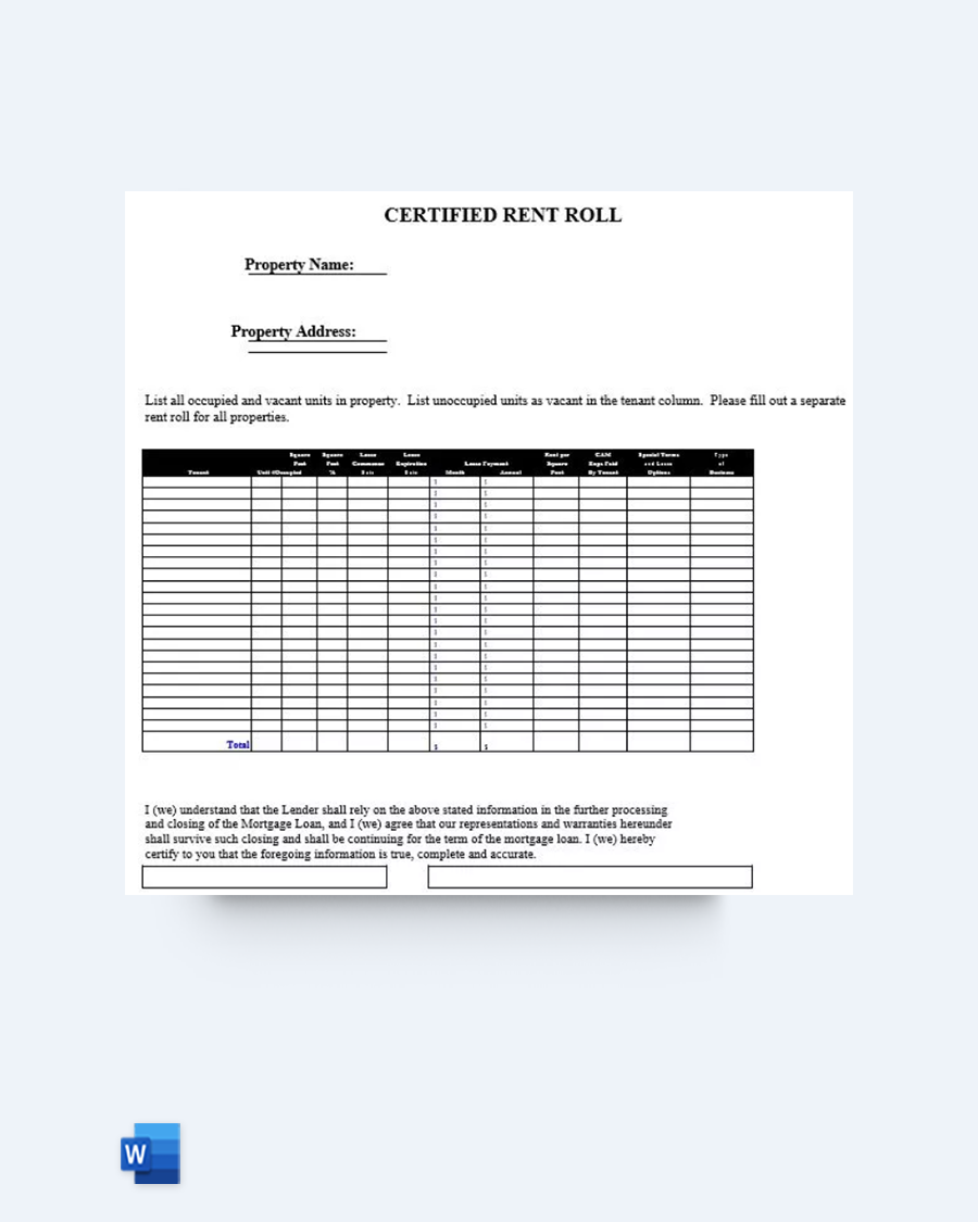 Rent Roll Template and Form