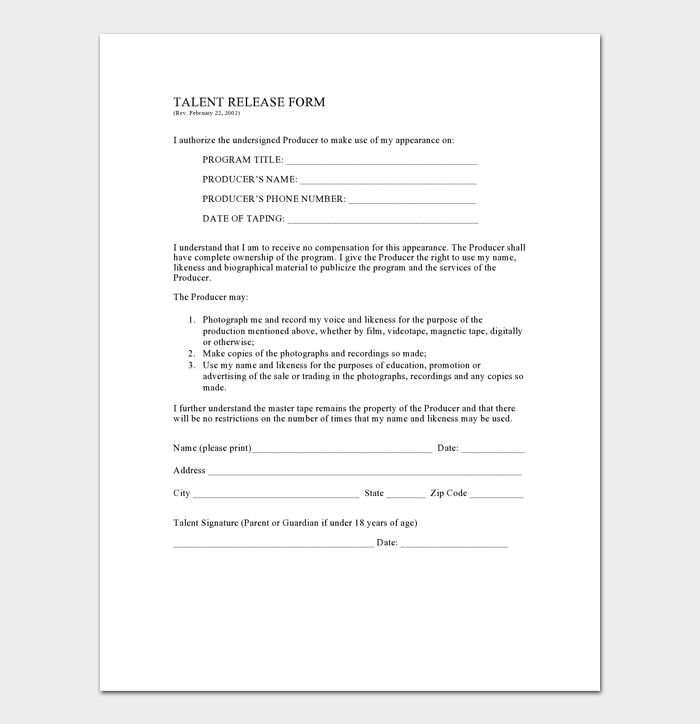 Talent Release Form Template